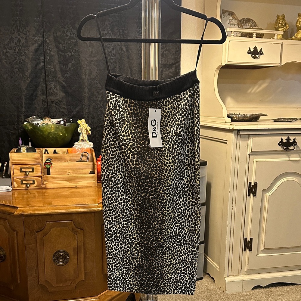 D&G Black and Brown Animal Print Pencil Skirt